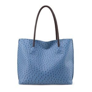 Milan Chiva Tote Bag Large Ostrich Shoulder Handbags Top Handle Zipper Blue